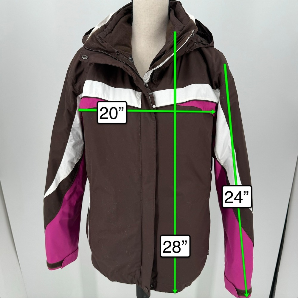 Columbia Interchange Ski Jacket WOMENS Brown Pink Full Zip Hooded Snow Winter L - Picture 2 of 15